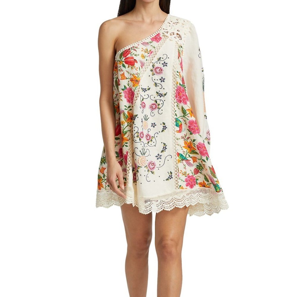 NWT Farm Rio Toucans Garden One Shoulder Embroidered Dress